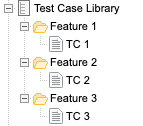 Image shows set labeled test case library with three folders labeled Feature 1, 2 and 3. Each feature folder contains one test case.
