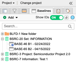 Image shows baselines tab selected with a list of baseline sources.