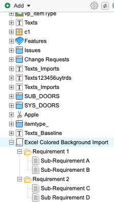 Example of resulting import using colored cells for hierarchy.