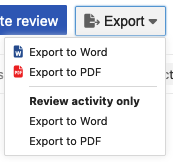 Use the Export drop-down menu to select type and format for export.