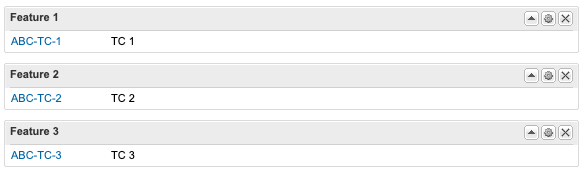 Image shows three groups labeled Feature 1, 2 and 3. Each group contains one test case.