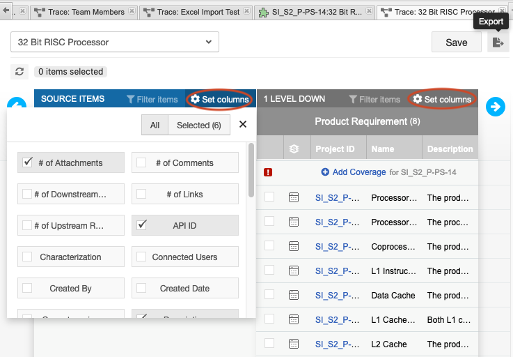 Select the gear icon to configure fields for each level independently.