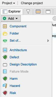 Use Add drop-down list in Explorer Tree to add an item.