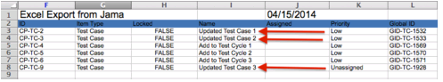 Example Excel report shows edited fields.