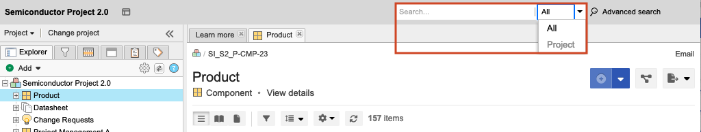 Use drop-down menu next to Search field to choose where to search.