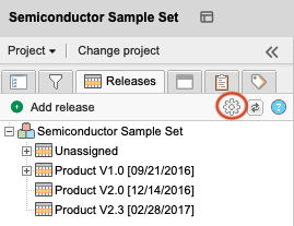 On the Releases tab of the left panel, the gear icon opens the Release Explorer Settings window.