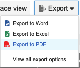 Export drop-down menu shows Export to PDF is selected.