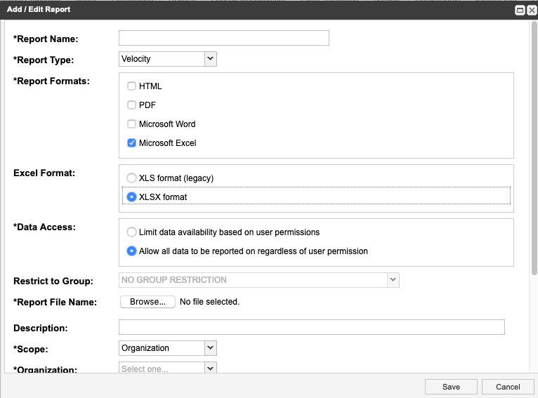 The Add/Edit Report window includes fields and options to define the report.