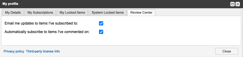 Select Review Center tab to define settings for your reviews.