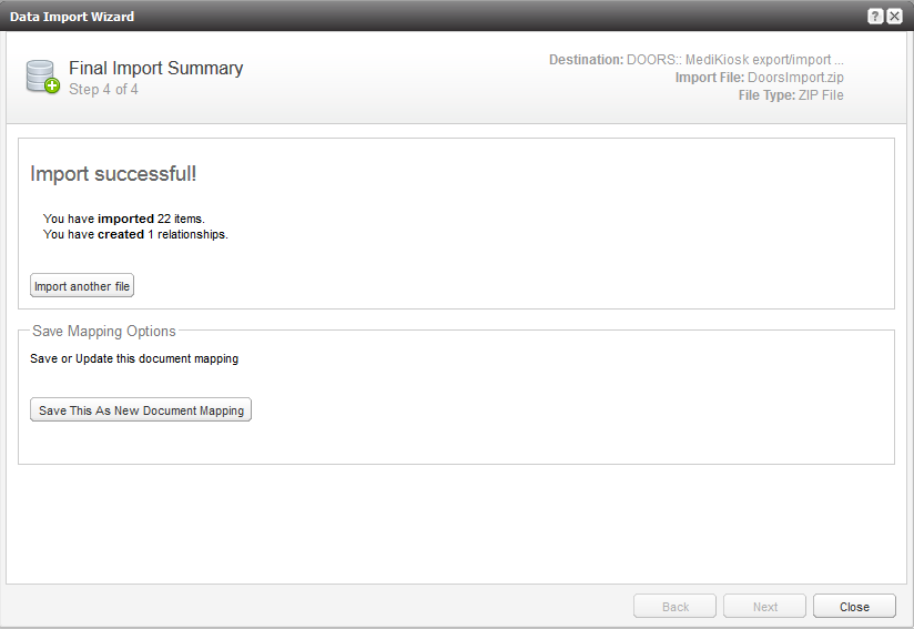 Data Import Wizard, Step 4 of 4: Final Import Summary.