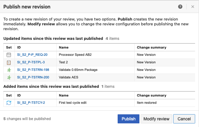 Select Publish or Modify review to create a new revision of your review.