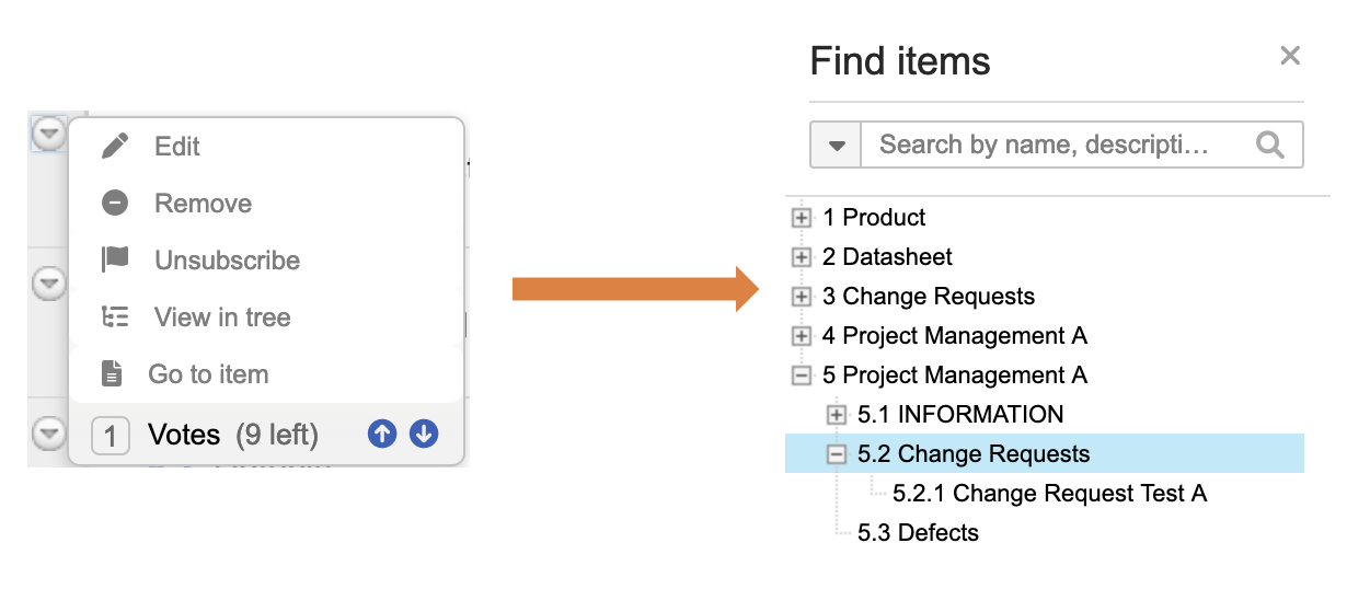 Select View in tree to view item in the review hierarchy.