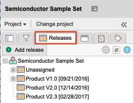 In the left panel, the Releases button displays all releases for a project.