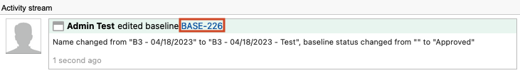 Activity stream shows that the baseline ID is selected.