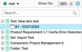 Baseline list shows a highlighted baseline as a result of selecting the ID in the activity stream.