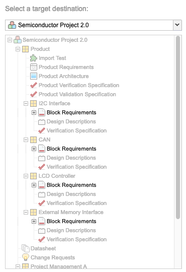 Select a target destination option displays a list of locations.