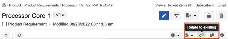 The details panel shows that the Relate to existing icon is highlighted.
