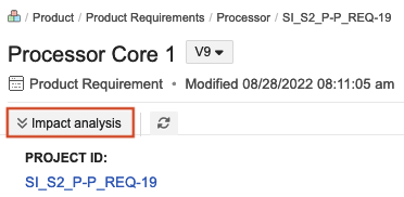 In the top toolbar of Single Item View, the Impact analysis button is highlighted.