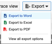 Export drop-down menu shows Export to Word is selected.