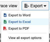 Export drop-down menu shows Export to Excel is selected.