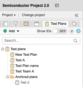 The Test Plans tab is selected in the left panel.