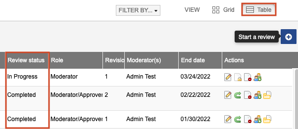 Example of review status field in Table View.