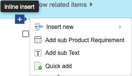 Menu of actions for inline insert.