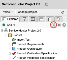 Gear icon in the Explorer Tree controls opens the settings page where you define what and how information is displayed.