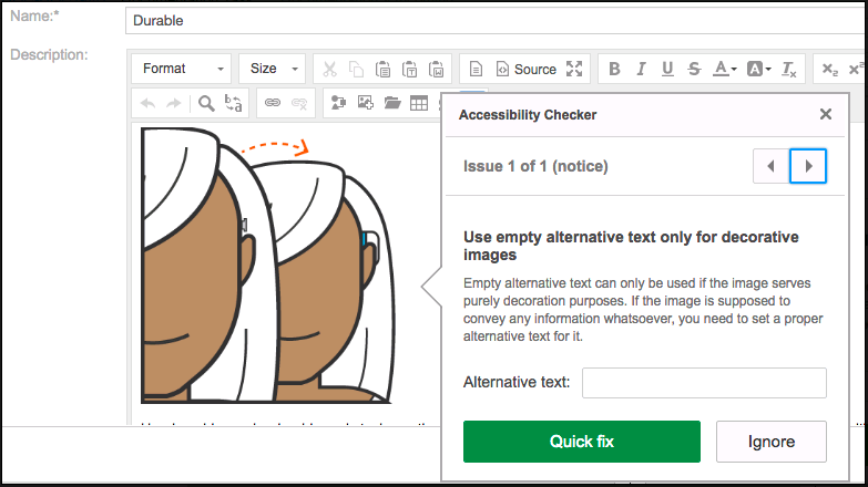 The Accessability Checker plugin UI.