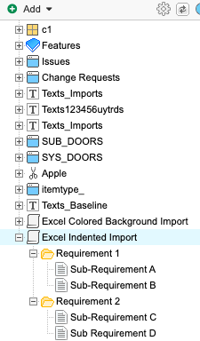 Example results of import using indentation for hierarchy.