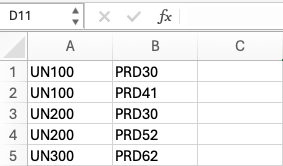 Example Excel worksheet shows required layout of two columns only.