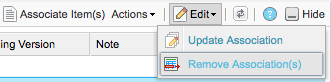 Edit drop-down menu includes Remove Association option.