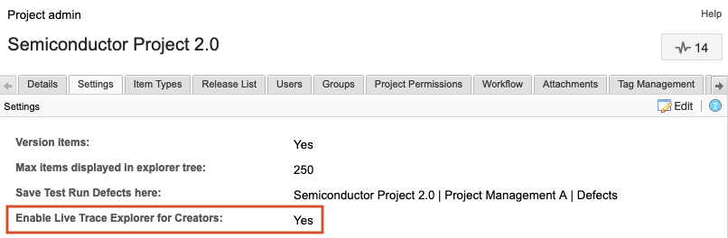 The details panel for the selected project shows that Live Trace Explorer is enabled for users with Creator licenses.