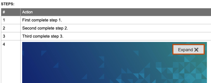 Under Steps, step 4 includes an image with the Expand button circled.