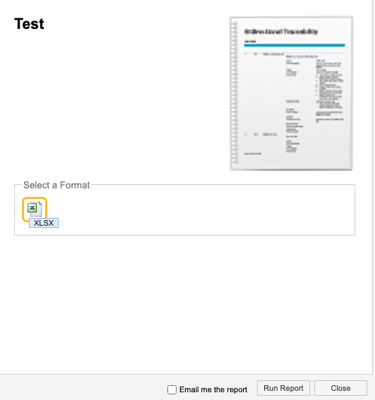 Hovering over "Select a format" icon displays XLSX format type.