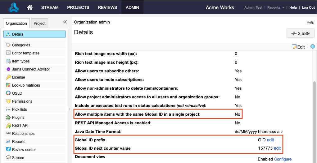 The Admin Details page lists options, with three options highlighted.