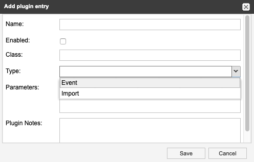 The Add plugin entry window displays the options and fields to configure the User Import Plugin.