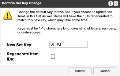 The Confirm Set Key Change window includes one field and one option.