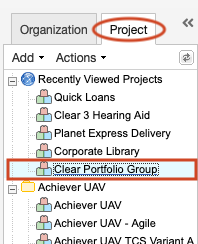 The Project tab is highlighted along with a project in the list of recently viewed projects.