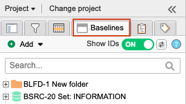 Baselines tab in the Explorer Tree displays the list of baselines.