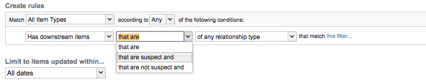 The Create rules page includes the options and fields to define an advanced filter.