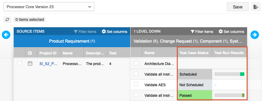 The Test Case Status and Test Run Results columns are highlighted.