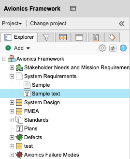 In the Explorer Tree, a requirement is selected for analyzing.