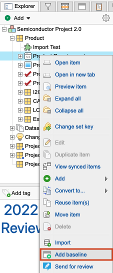 Create a baseline from the Explorer Tree.