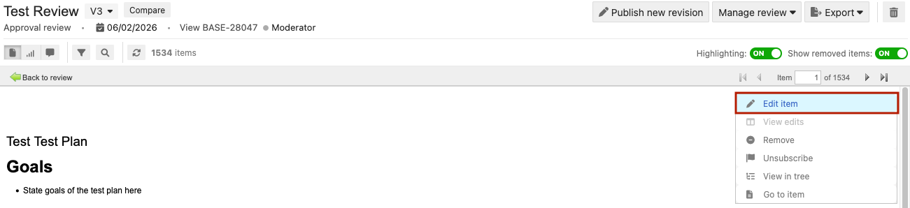 Open an item then select Edit item from the right menu.