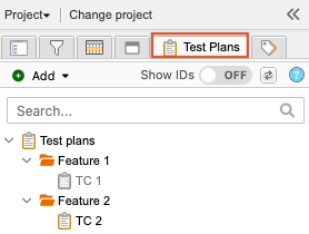 The Test Plans tab is selected in the left panel.