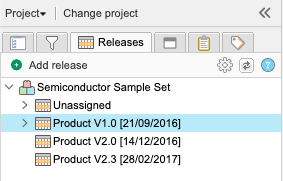 In the left panel, the Releases button displays all releases for a project.