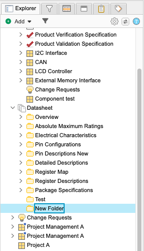 New folder is highlighted in blue after it is added to Explorer Tree.
