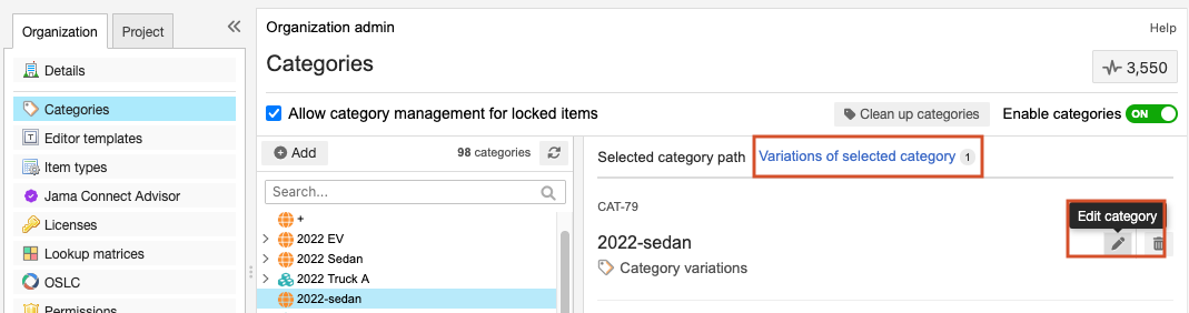 Edit category properties (organization admin)