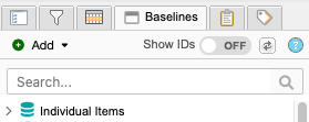 Baselines tab in the Explorer Tree displays the list of baselines.